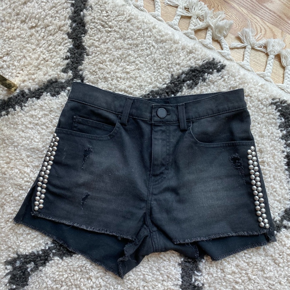 Etienne Marcel studded denim cut off shorts